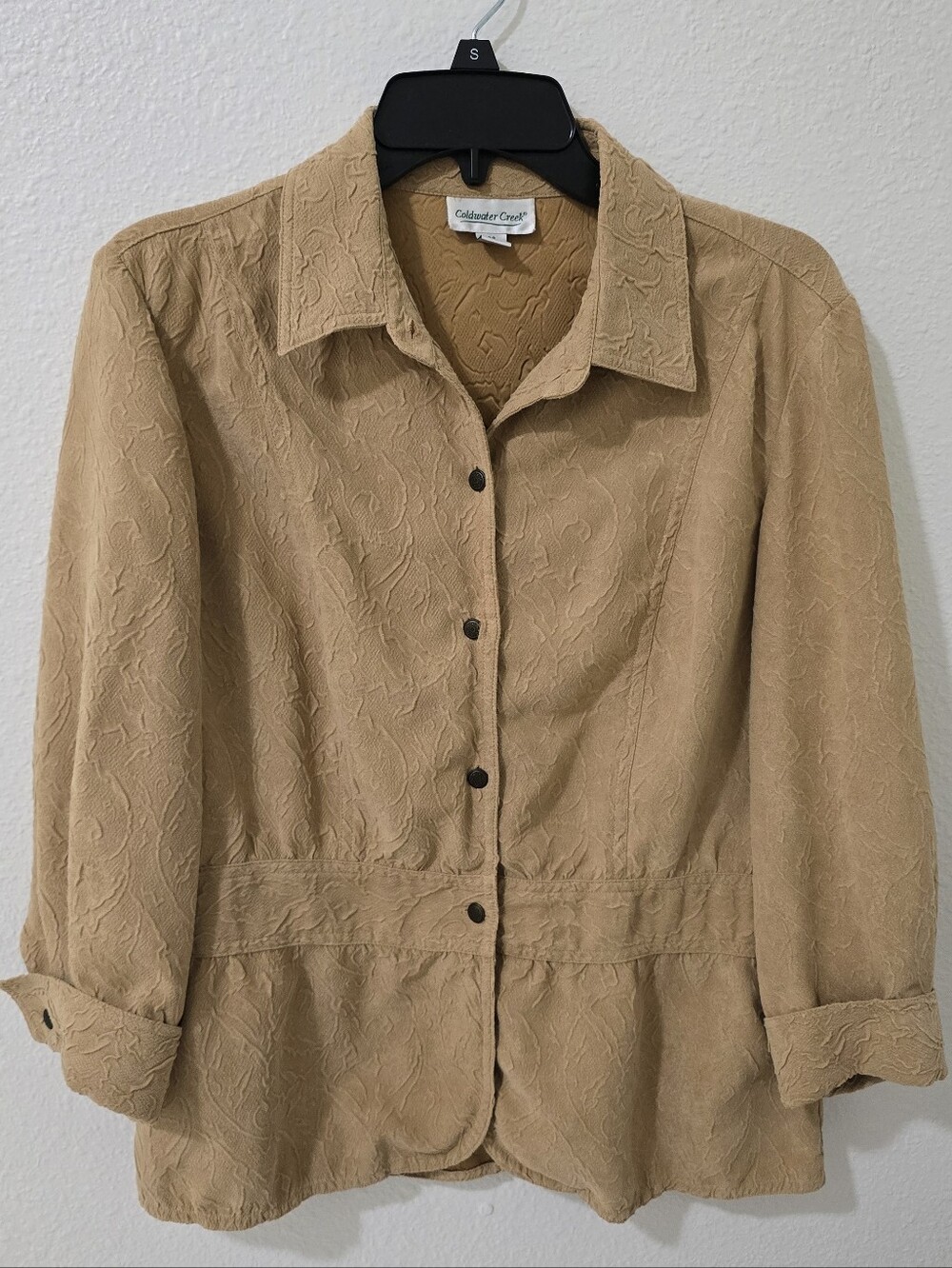 Coldwater Creek Camel/Tan Textured Button-Front Shirt Jacket